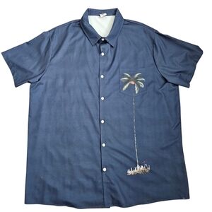 HAWALILI Mens Blue Palm Tree S/S Button-Up Shirt XXL